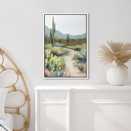 Miniatura 4 de SIGNFORD Lienzo enmarcado para pared, camino del desierto con cactus, naturaleza silvestre, ilustraciones modernas, arte decorativo, rústico