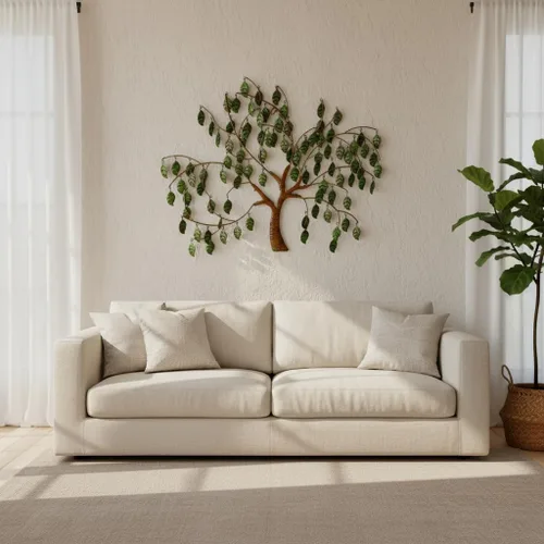 Miniatura 15 de VEWOSTAR Arte de pared de metal para sala de estar, decoración del hogar, hojas coloridas, escultura de pared, árbol de la vida, hecho a mano