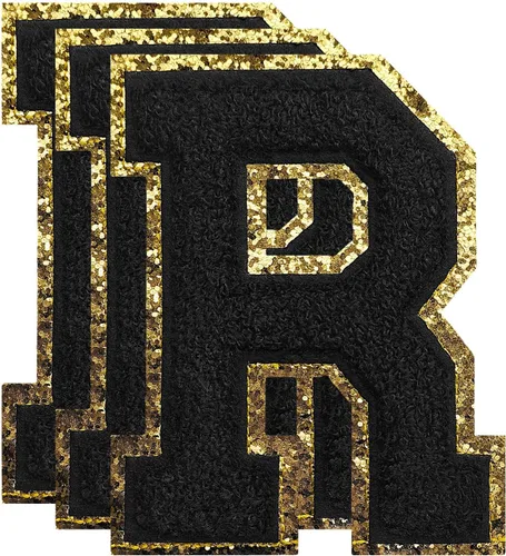 Miniatura 99 de 3 parches de números de chenilla negra, tamaño grande de 4-1/2" parches de números para planchar, parches universitarios para ropa, 8" Borde oro rosa
