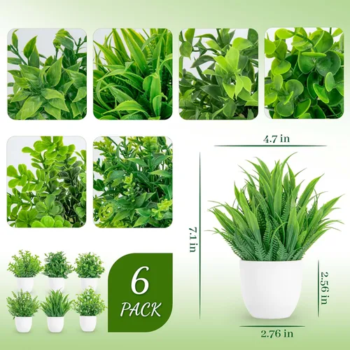 Miniatura 2 de Miracliy Paquete de 6 mini plantas falsas de eucalipto artificiales para el hogar, oficina, granja, baño, decoración de estantes para interiores