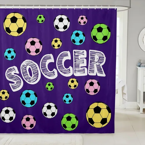 Miniatura 12 de Cortinas de ducha para niños, juegos de pelota de deportes, zapatos de baloncesto y fútbol, cortinas de baño simples y elegantes para niñas, niños