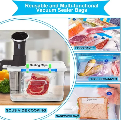 Miniatura 8 de Juego de 42 selladores al vacío Sous Vide, 30 bolsas reutilizables, 5 clips y clips de sellado para cocinas Anova, Joule