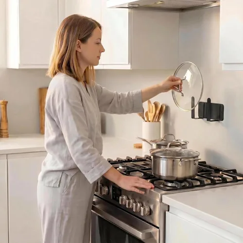 Miniatura 5 de Estante para tapa de olla, soporte de almacenamiento multifuncional de acero inoxidable 304 montado en la pared, se adapta a tablas de cortar, tapas