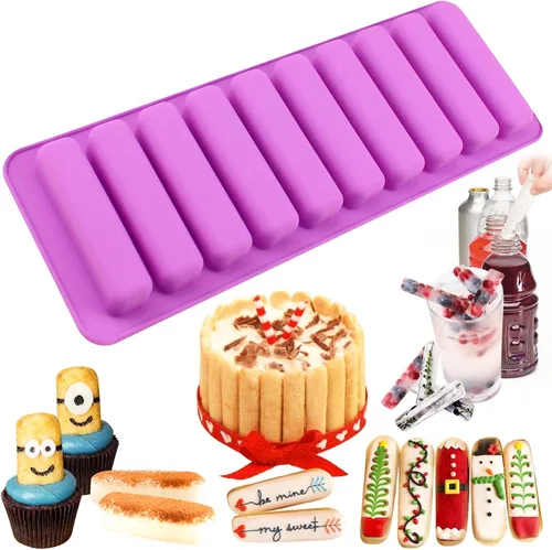 Miniatura 3 de FUNSHOWCASE Rectangular Oblong Chocolate Cracker Bar Stick Block Ice Tube Jelly Tray Cilindro Silicona Candy Mold