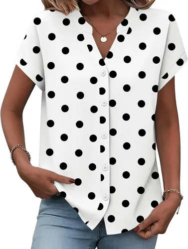 Miniatura 11 de Zeagoo Camisas con botones para mujer, camisetas de manga corta, cuello en V, blusas casuales de negocios