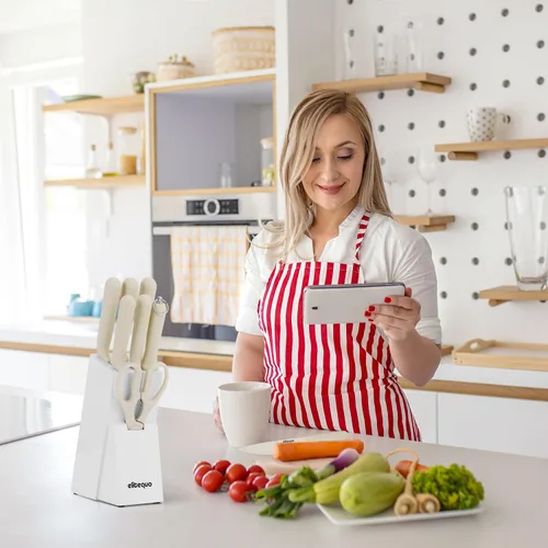 Miniatura 6 de Juego de 8 cuchillos de cocina con afilador, apto para lavavajillas, acero inoxidable alemán con mango ergonómico antideslizante Beige
