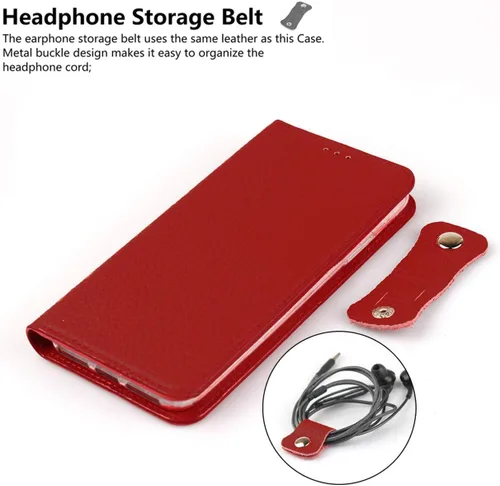 Miniatura 6 de iCoverCase Compatible con iPhone 13 Pro Max, funda magnética de piel auténtica con bloqueo RFID, correa para la muñeca y ranuras para tarjetas, Rojo
