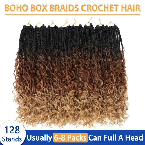 Miniatura 4 de Goddess Box - Trenzas de ganchillo con puntas rizadas de 14 pulgadas, paquete de 8 paquetes, extensiones de cabello sintético preanudado