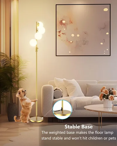 Miniatura 7 de Lightdot Lámpara de pie de globo regulable de 64 pulgadas (brillo ajustable), lámparas de pie doradas con 4 bombillas G9 de 3000 K, cuidado de ojos