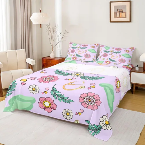Miniatura 65 de Erosebridal Nurse Sheet Set Stethoscope Twin Sheets Set for Teen Boys,Colorful Medical Healthcare Heartbeat Syringe Fitted Sheet