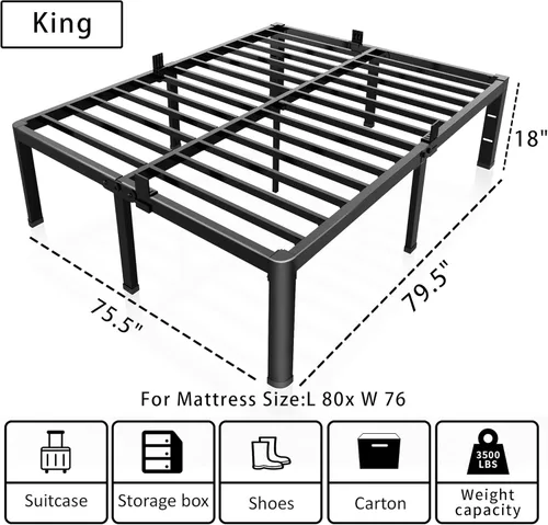 Miniatura 3 de ROIL - Base de cama de 18 pulgadas tamaño King con esquinas redondeadas y orificios para cabecero con sujetadores de colchón, 3500LBS, listones