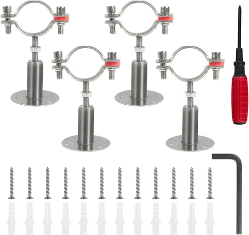 4 soportes de tubo de montaje en pared de acero inoxidable 304, adecuados para tubos OD de 1-1/4 pulgadas (1.496-1.575 in), altura ajustable