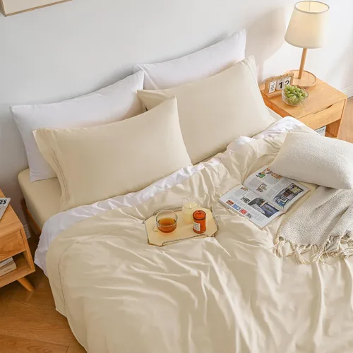 Miniatura 2 de Yibeizi Juego de sábanas beige tamaño Queen, estilo hotel de lujo, juego de sábanas bajeras de bolsillo extra profundo, sábanas de microfibra