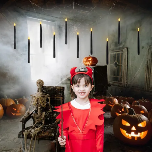 Miniatura 2 de Leejec 10 Piezas de Velas Flotantes de 10.8", Control Remoto de Varita Mágica con Temporizador de 6/18H, Decoraciones de Halloween, Velas Cónicas