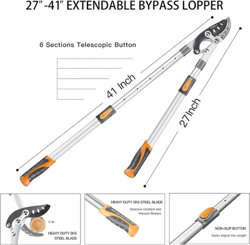 Miniatura 2 de AIRAJ Tijeras de poda de yunque extensibles de 27-41'' de alta resistencia con acción compuesta, recortadora de árboles con capacidad de corte de 2