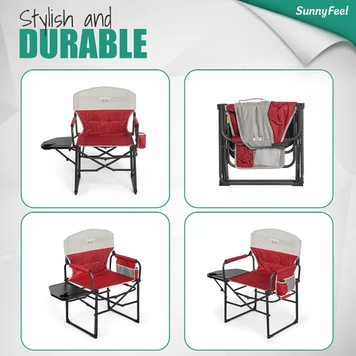 Miniatura 7 de SUNNYFEEL Silla de directores de campamento de gran tamaño, paquete de 2, sillas plegables portátiles para adultos resistentes con mesa auxiliar