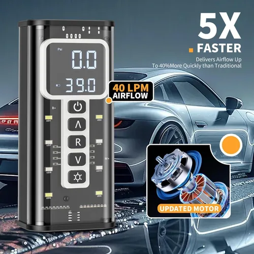 Miniatura 4 de Inflador de neumáticos Corroy Compresor de aire portátil, inflador de neumáticos inalámbrico de 150 PSI con indicador digital y luz LED, bomba