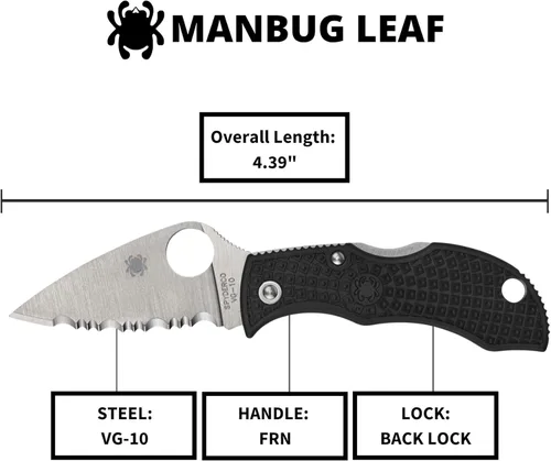 Miniatura 5 de Spyderco Manbug Leaf Cuchillo plegable de bolsillo con hoja de acero VG-10 de 1.9" y mango FRN - Cuchillo EDC para hombres y mujeres, perfecto