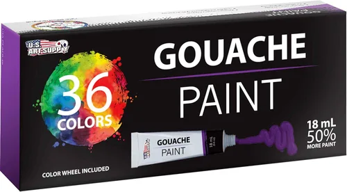 Miniatura 5 de U.S. Art Supply Juego profesional de pintura gouache de 36 colores en tubos grandes de 18ml y rueda de mezcla de colores - Tubos de pintura gouache