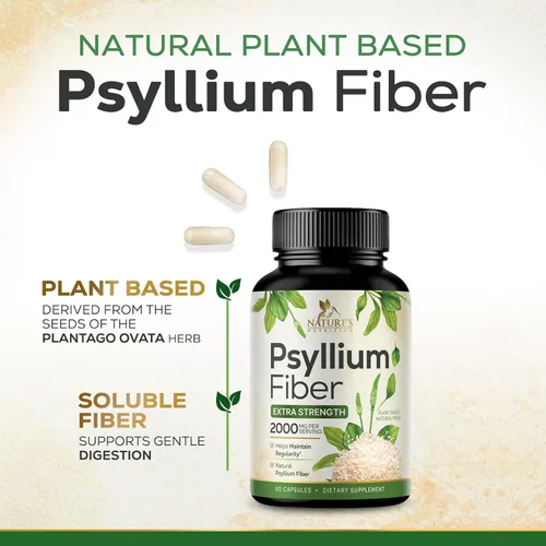 Miniatura 3 de Polvo de cáscara de psyllium de 2000 mg por porción, suplemento de fibra de psyllium extra fuerte, píldoras de fibra soluble natural, apoya