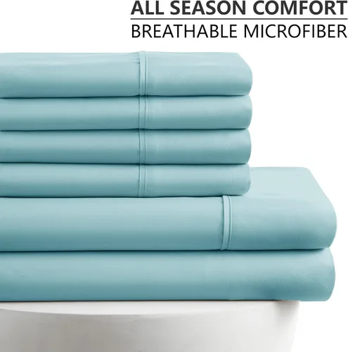 Miniatura 3 de American Home Collection - Juego de sábanas y fundas de almohada estampadas de 6 piezas, con 14 pulgadas de caída; sábanas de microfibra con doble