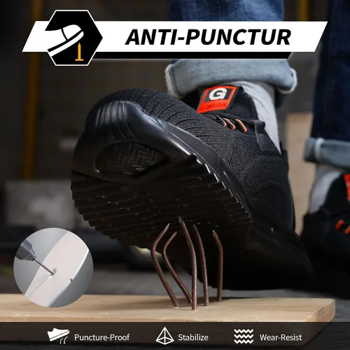 Miniatura 3 de GLANOUDUN Zapatos de punta de acero para hombre, zapatos de trabajo ligeros para hombres, zapatos de trabajo negros con punta de acero, zapatos