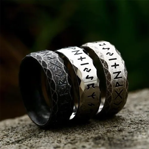Miniatura 2 de Anillos vikingos de acero inoxidable con runas vikingas nórdicas nórdicas, anillo de boda para hombres y mujeres, regalos de joyería