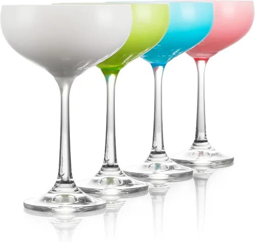 Table 12 Vasos de cóctel Mini Coupe de 5.8 onzas, juego de 4 vasos de champán, copas de champán en varios colores, cristal europeo sin plomo, vidrio