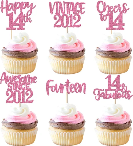 Miniatura 34 de Rsstarxi Paquete de 24 adornos para cupcakes vintage 2019 con purpurina negra para 5º cumpleaños, saludos a 5, cinco, 5, 5 fabulosos para cupcakes