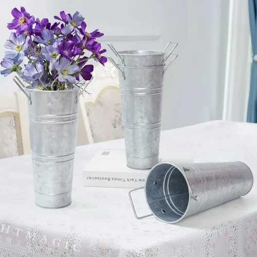 Miniatura 7 de Notakia Jarrones de metal galvanizado, jarrones de cubo de flores francesas para flores cortadas para decoración del hogar y decoración de mesa