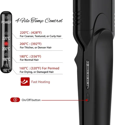 Miniatura 4 de Pulla Plancha y rizadora de pelo 4 en 1 de turmalina para peinar el cabello con temperatura ajustable, alta temperatura de 320 °F a 430 °F para todo