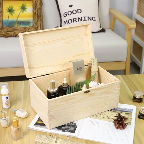 Miniatura 3 de JJSQ Caja Grande de Almacenamiento de Madera con Tapa con Bisagras Rectangular Sin Terminar Sin Pintar Caja de Madera para Almacenamiento de 13.8 x