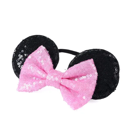 Miniatura 4 de Diadema de orejas de ratón con lazo de lentejuelas, banda elástica suave para el pelo, diadema de fiesta para bebés, niñas recién nacidas, niños
