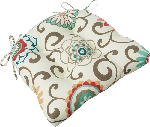 Miniatura 13 de Pillow Perfect Cojín de asiento de mimbre copetudo para interiores y exteriores con lazos, 2 unidades, 15.5 x 16 pulgadas, juego de pompones