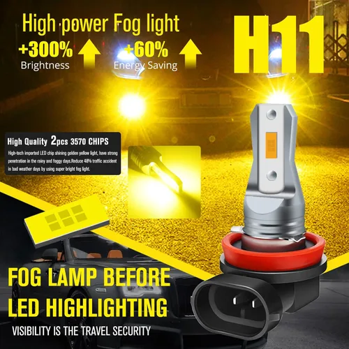 Miniatura 2 de Bombilla LED antiniebla AC/DC 9-36V H11 ámbar, 3800LM súper brillante 2 x 45 mil 5730 chips H8 H9 bombillas LED para automóviles camiones, sin