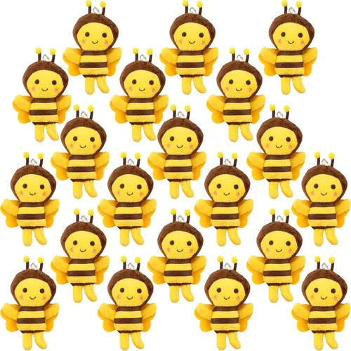 Paquete de 20 juguetes de peluche de abeja de 5 pulgadas, de felpa realista, llavero de abeja suave para decoración de habitaciones, baby shower,