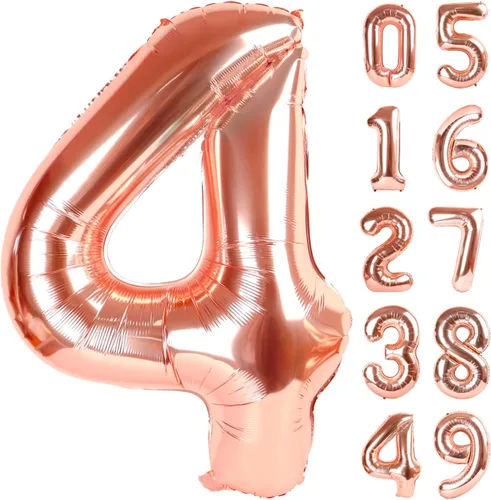 Miniatura 129 de Globo de cumpleaños número 4 dorado de 40 pulgadas, globos gigantes del número cuatro 14 24 34 40 44 2024, globos grandes de lámina de mylar para Oro