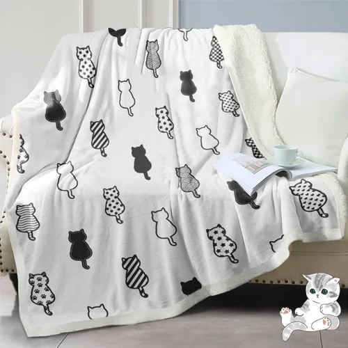 Miniatura 9 de Manta mullida de gato para mujer, manta acogedora de sherpa y gatos, lindas mantas suaves para personas amantes de los gatos, manta de felpa Kawaii