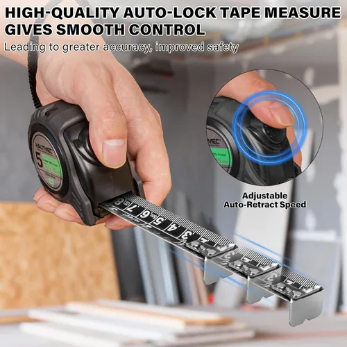 Miniatura 3 de HAUTMEC Cinta métrica métrica de doble escala de 16 pies/16.4 ft, bloqueo automático con hoja recubierta de nailon y funda de goma