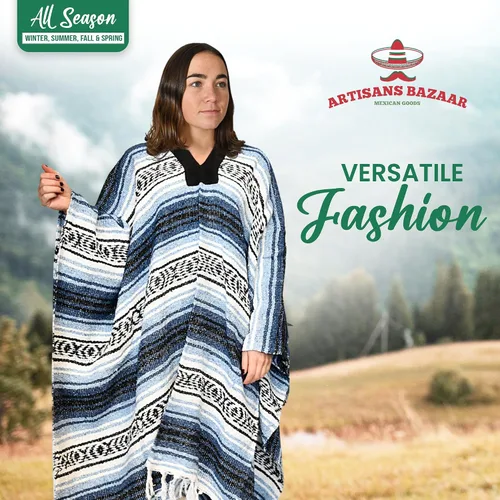 Miniatura 111 de Artisans Bazaar Poncho tradicional mexicano de Baja para hombres y mujeres, auténtico sarape de Gaban, manta de vaquero Pancho Jorongo
