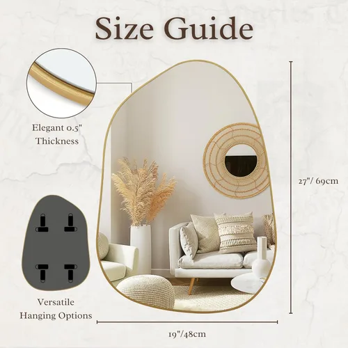 Miniatura 3 de PERFNIQUE Espejo de pared irregular asimétrico, espejo dorado de 27 x 19 pulgadas, espejo dorado para baño, dormitorio, sala de estar, entrada