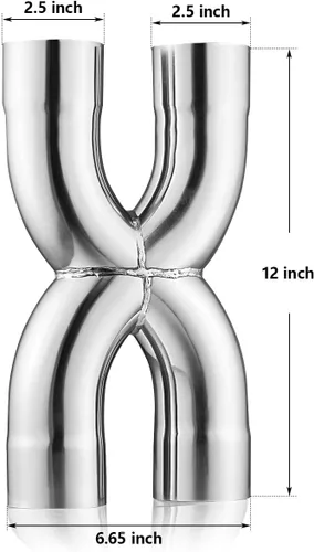 Miniatura 2 de A-KARCK Punta de Escape Tubo en X 2.5" de Entrada, Punta de Silenciador de Entrada Doble 2.5" Salida Doble 2.5", Tubo Cruzado en X de Acero