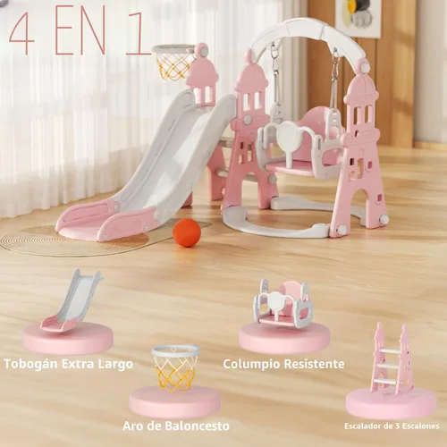 Miniatura 2 de YUFU Juego de Tobogán y Columpio 4 en 1 para Niños Pequeños, Tobogán para Niños con Escalador, Columpio, Aro de Baloncesto, Juego