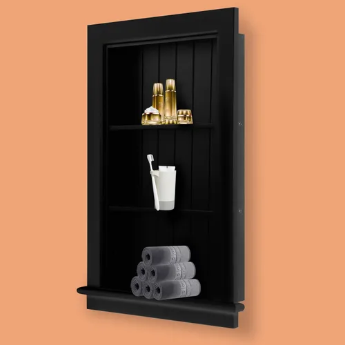 Miniatura 6 de Botiquín empotrado de 14 x 18 pulgadas, nicho de pared, gabinete de pared de baño, 3 niveles, estantería entre pernos para paneles de yeso