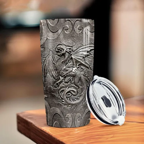 Miniatura 4 de winorax Tumbler de Dragón Estilo Metal Fossil Dragon Lover Vikingo Celta Tumblers de Acero Inoxidable 20oz Aislado Taza de Café de Viaje Regalos