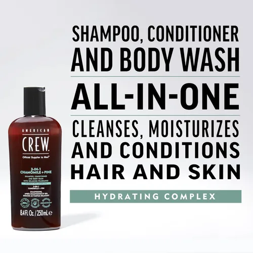 Miniatura 2 de AMERICAN CREW Manzanilla y pino 3 en 1, champú, acondicionador y gel de baño para hombres, regalo de cuidado del cabello para él, fragancia calmante