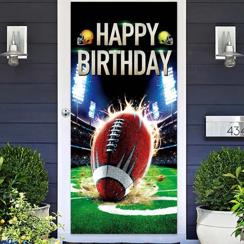 Cartel de fútbol americano con texto en inglés "Happy Birthday", para jugadores de rugby, decoración de fondo de bandera para fanáticos de primer