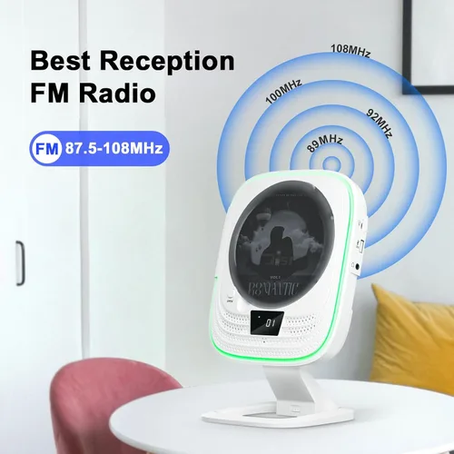 Miniatura 3 de Reproductor de CD portátil Bluetooth 5.0 Boombox HiFi Altavoces estéreo, radio FM con control remoto, luces LED, TF/USB, conector para auriculares