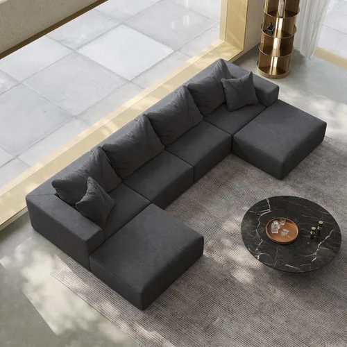Miniatura 10 de Sofá modular de gran tamaño de 162 pulgadas, moderno sofá modular tapizado en forma de L de felpilla con 6 almohadas, combinación gratuita de sofá
