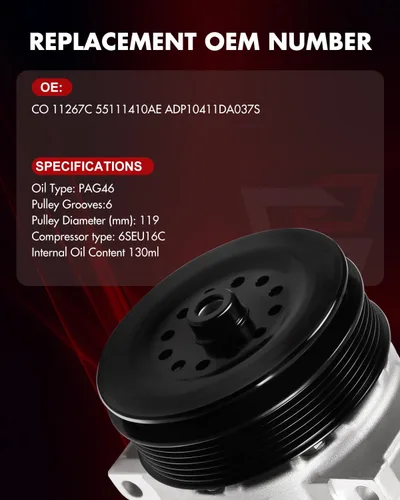 Miniatura 5 de Compresor de CA CO 11267C para Dodge Journey 2009-2020, Avenger 2008-2014, para Chrysler 200 2011-2014, Sebring 2007-2010 2.4L Bomba de compresor